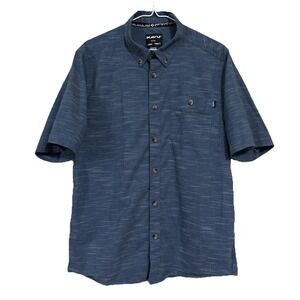 KAVU Men's M Short Sleeve Button Down Casual Shirt Blue Striped Outdoor Hiking